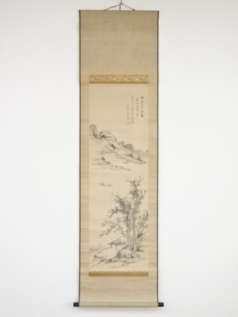 JAPANESE HANGING SCROLL / HAND PAINTED / SCENERY BY ITSUUN KINOSHITA (1865)
